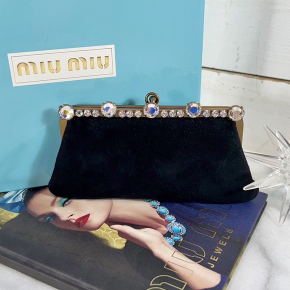 Miu Miu Rare Vintage Swarovski Crystal Velvet Mini Clutch - Picture 2 of 8